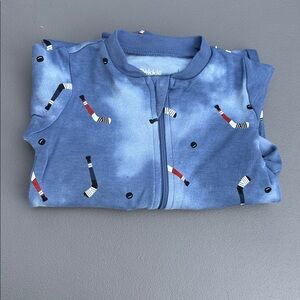 🍄9m PEKKLE Sz PJs, Blue Kids 1pc with Fun hockey Pattern organic cotton NWOT